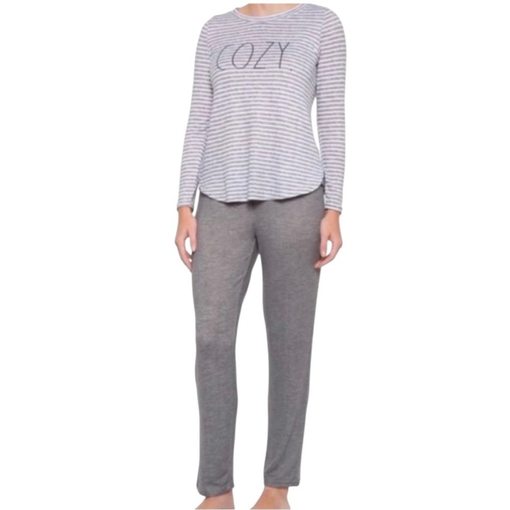 RAE DUNN “Cozy” 2PC Pajama Set in Gray/White Size Large — SUPER DUPER SOFT!!!